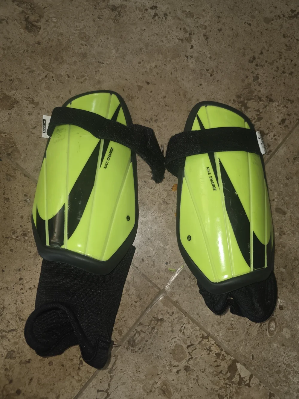 Nike Neon Yellow and Black Soccer Shin Guards with Straps | Size 12C